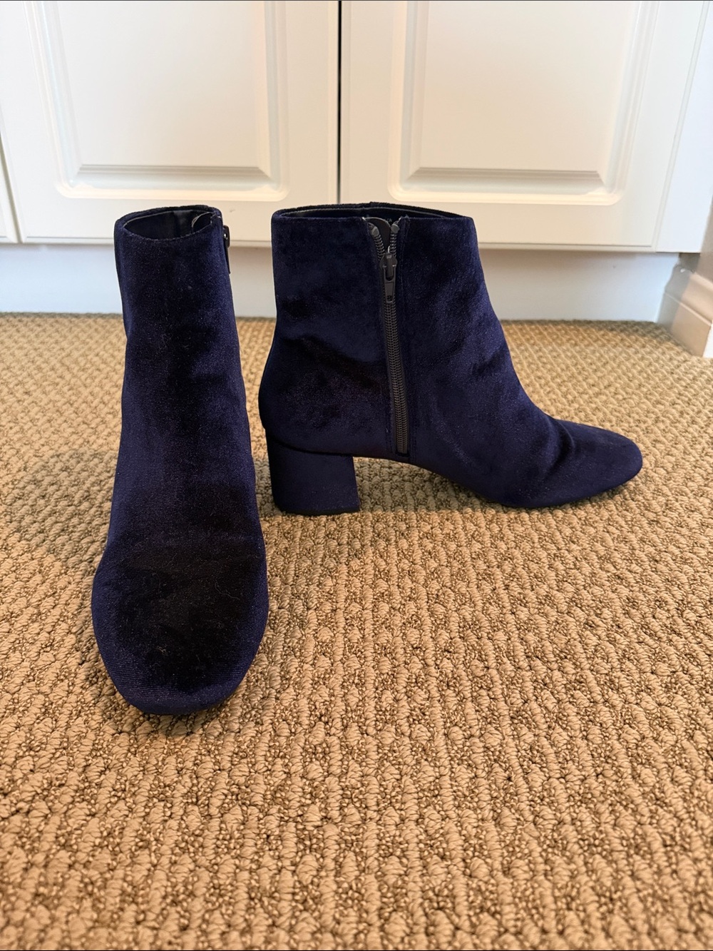 GAP Navy Velvet Ankle Boots with Block Heel